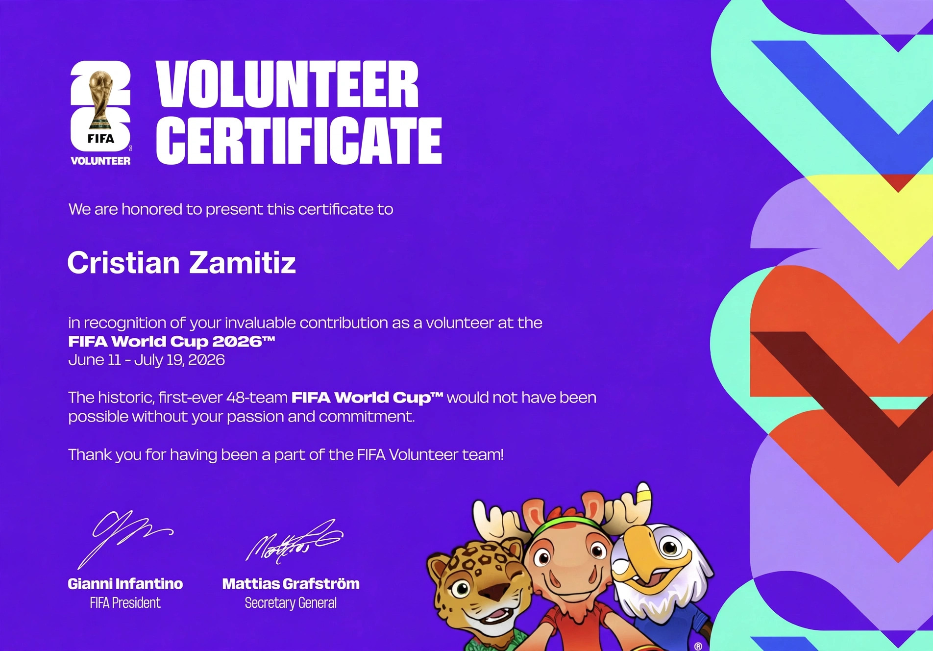 Certificado Voluntario FIFA World Cup 2026