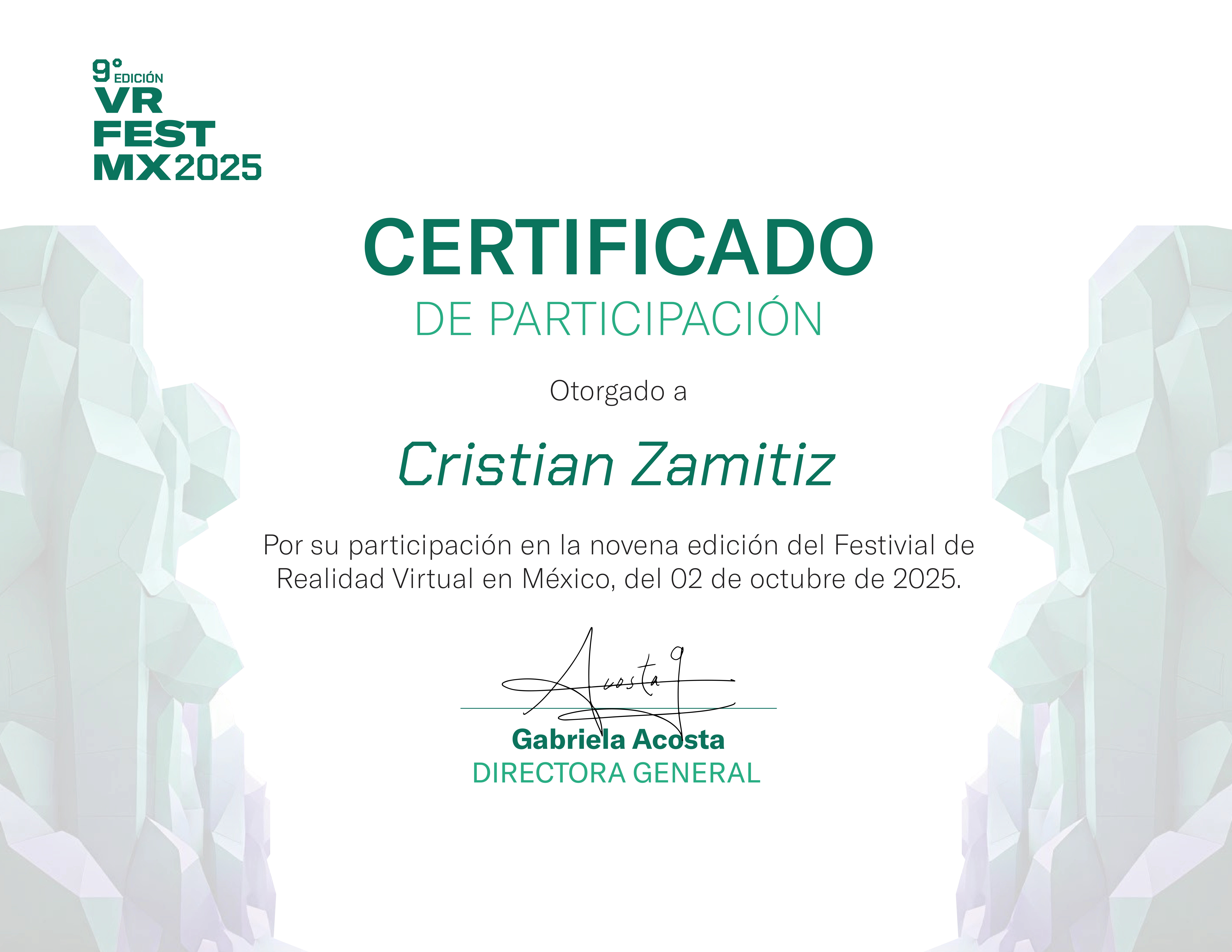 Certificado Santuarios del Futuro VR Fest MX